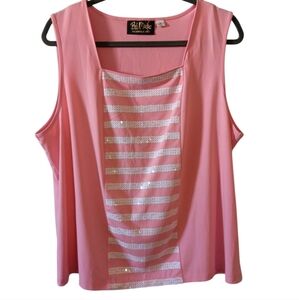 Bob Mackie Pink Tank Top W/ White Accents SZ 1X Pre-owned